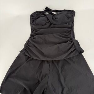 Avenue Black Ruched Tie Front Halter Babydoll Bikini